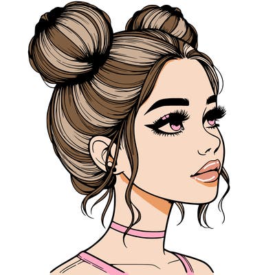 realistic girl with buns on the top of her head
