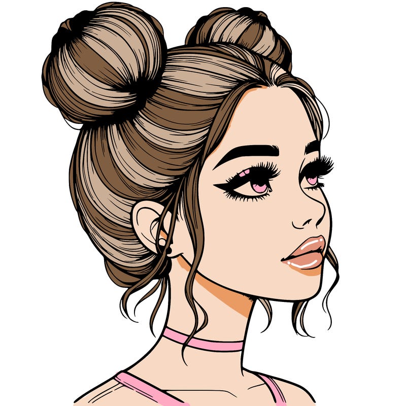 realistic girl with buns on the top of her head