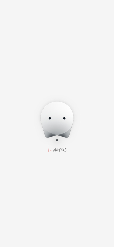 Splash screen of the bubble for ACTORS mobile app featuring a minimalist character icon and handwritten text logo