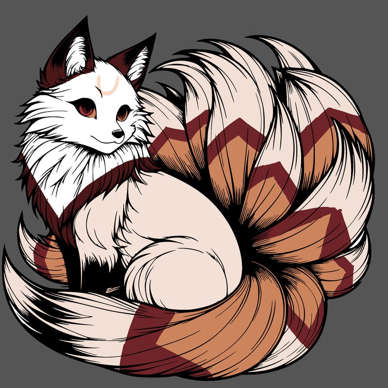 realistic detailed 9 tailed anime fox