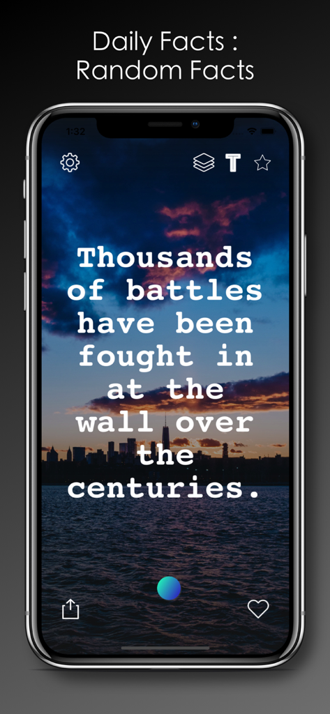 Daily Random Facts Widget 17 - Smartphone screen displaying a random fact about historical battles on a sunset background.