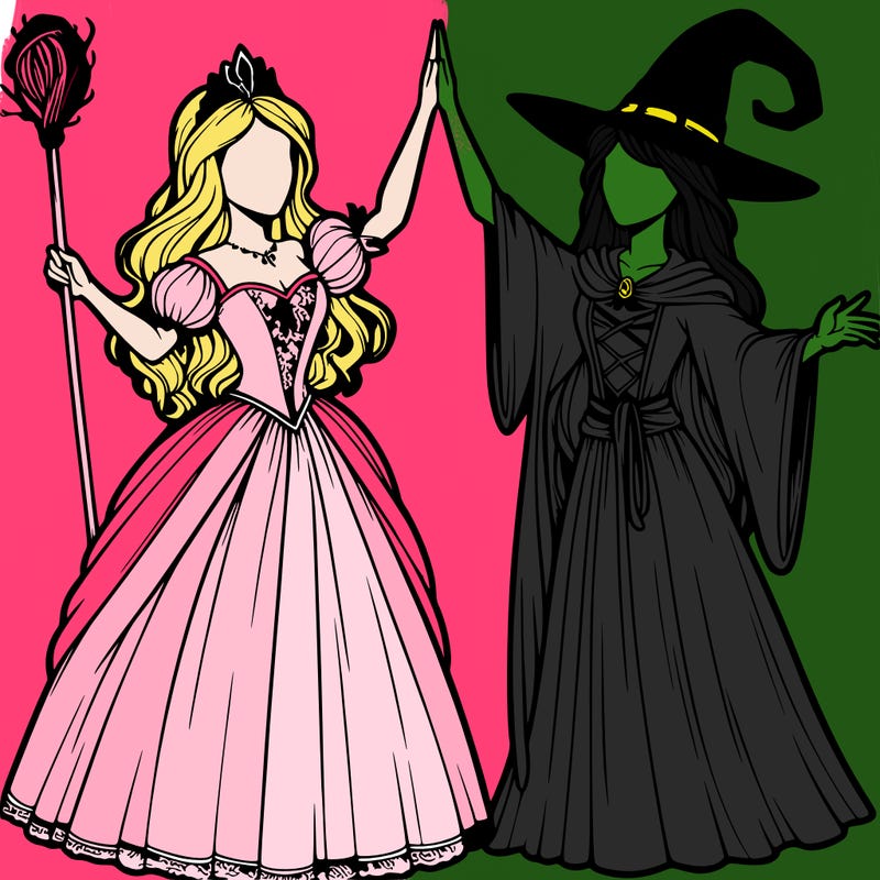 detailed realistic split of a princess and a witch