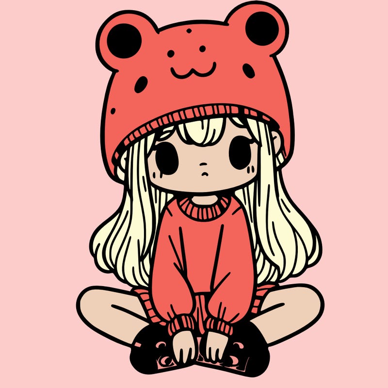 a girl wearing a frog hat and some frog socks