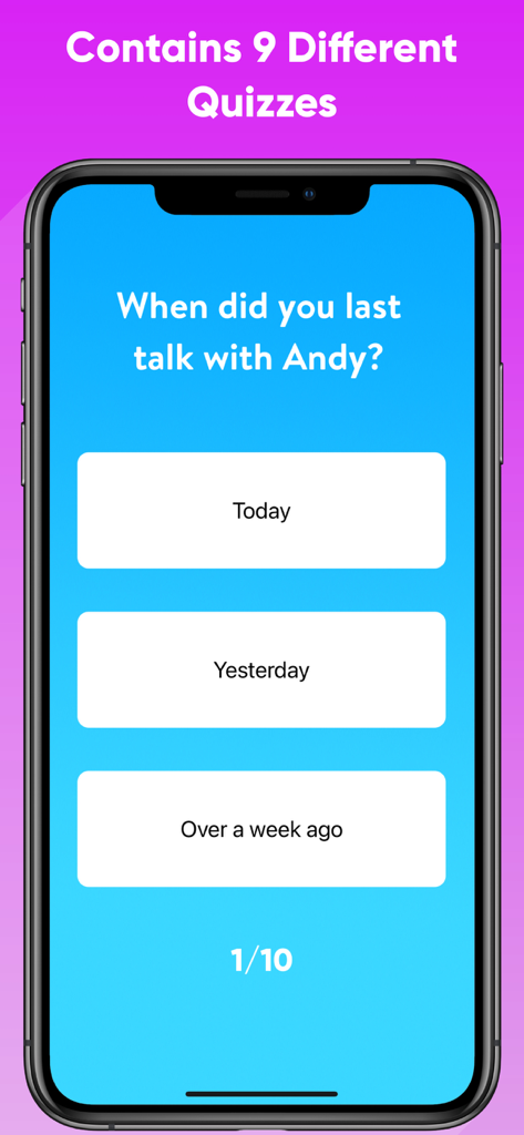BFF Friendship Test - Quiz - Schermata dell'app mobile che mostra una domanda del quiz sull'amicizia e risposte a scelta multipla.