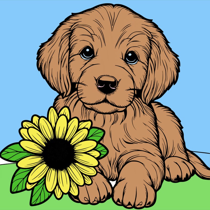 realistic retrever puppy with flower