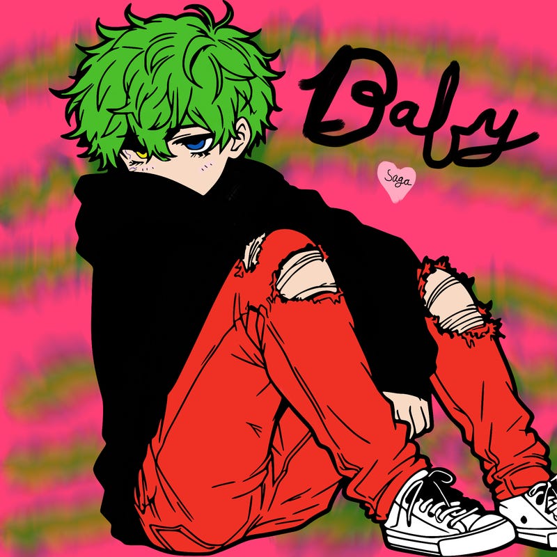 a male hoddie ripped jeans messy hair anime