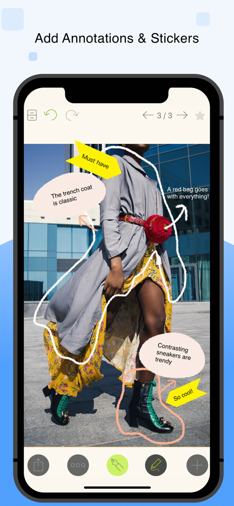 NoteLedge Ultimate - Notebook - NoteLedge Ultimate app interface showing a fashion mood board with handwritten annotations and yellow arrow stickers.