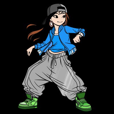 teenage girl doing street dance in baggy clothes