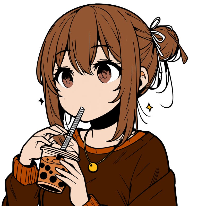 manga character drinking boba