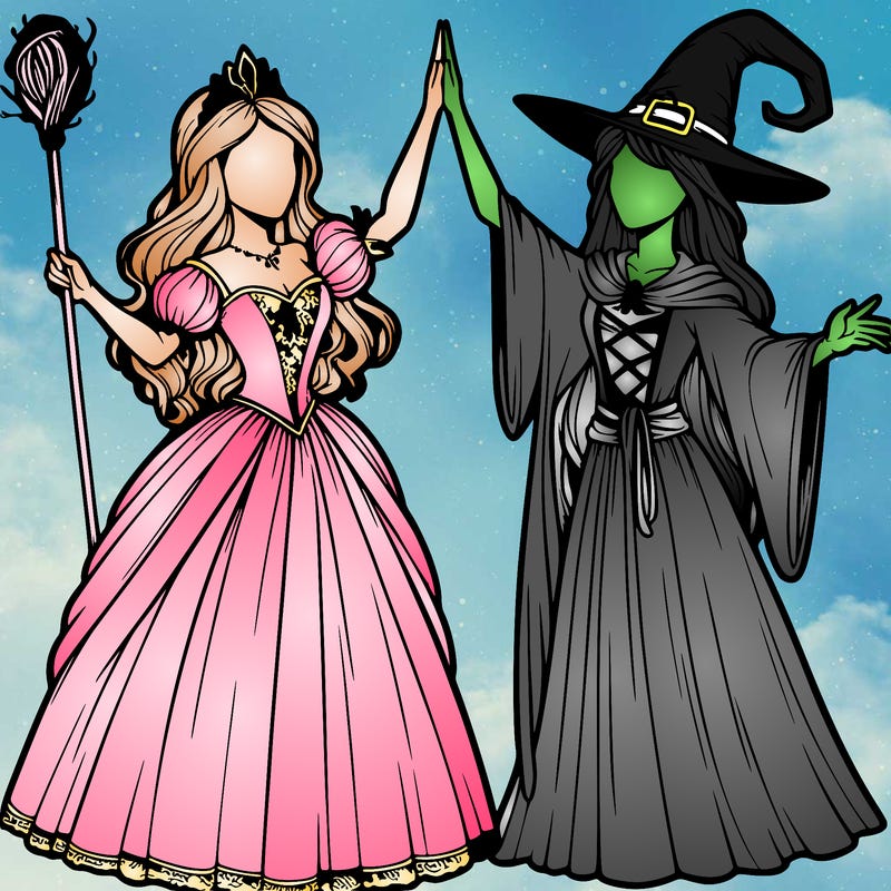 detailed realistic split of a princess and a witch