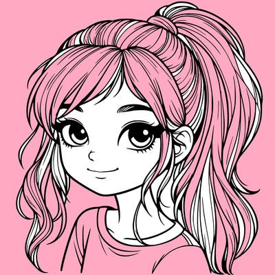 realistic girl with ponytail