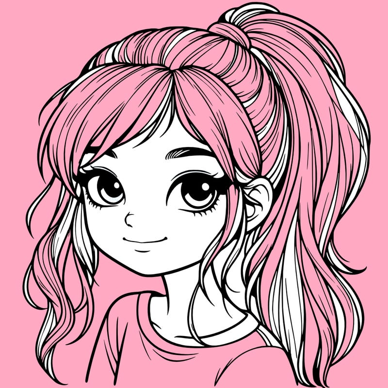 realistic girl with ponytail