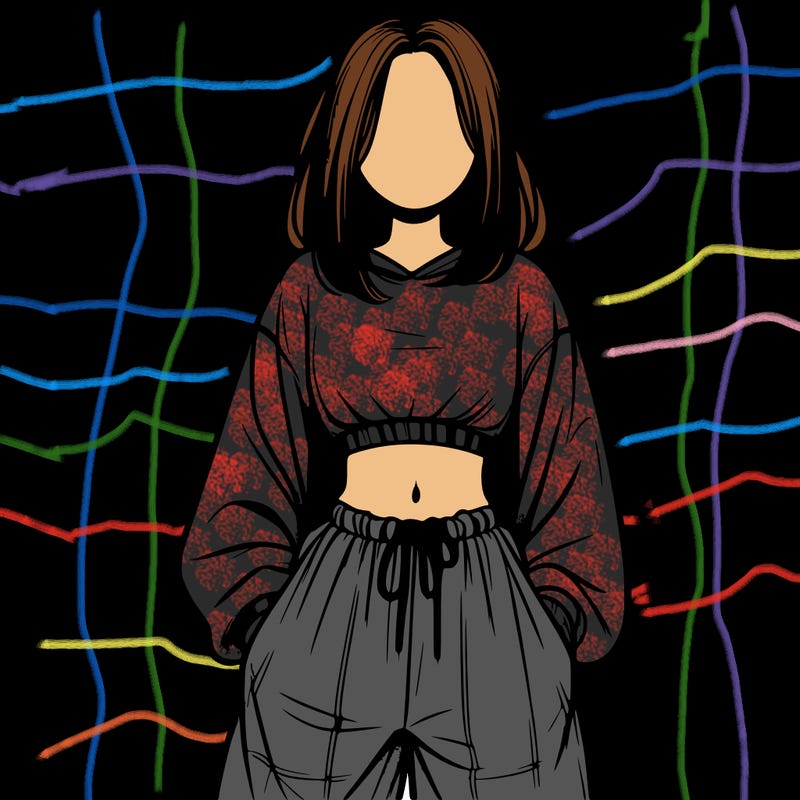 realistic girl faceless with baggy pants and a crop top