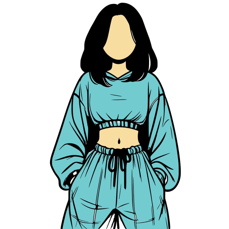realistic girl faceless with baggy pants and a crop top