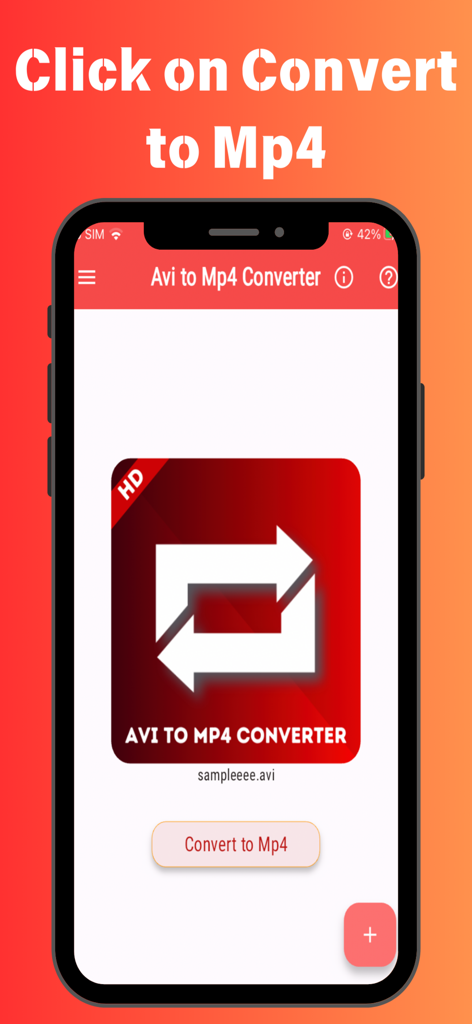 「MP4に変換」ボタンを備えたAvi to Mp4 Video Converterアプリのスマートフォン表示
