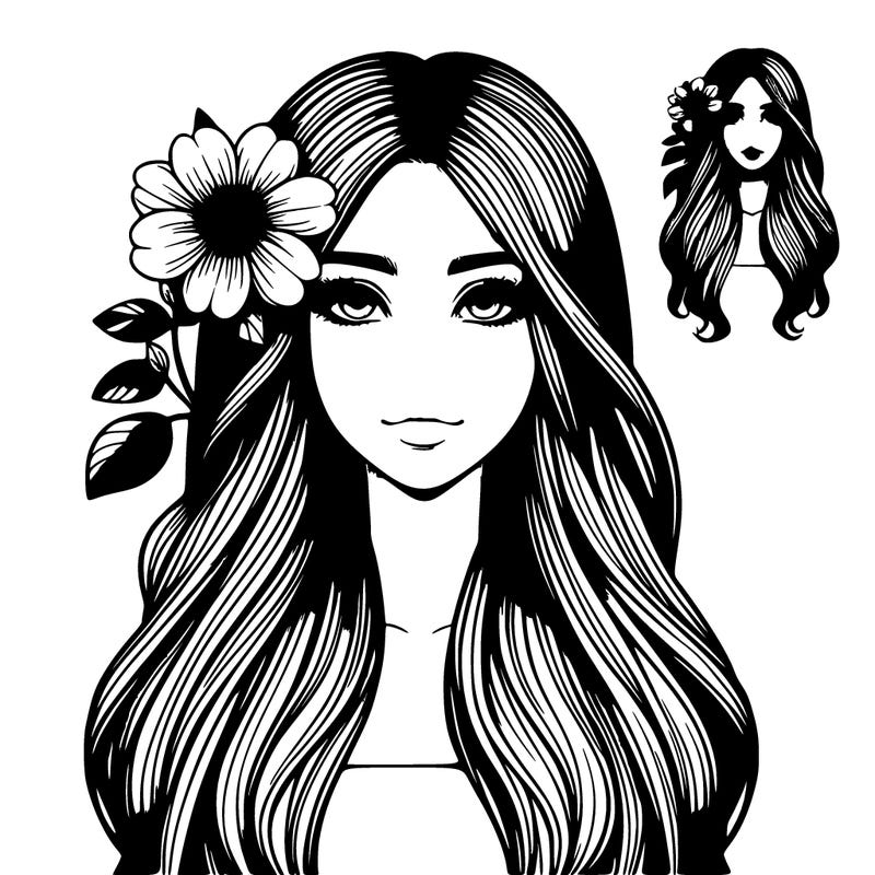 relistic long hair girl with flower