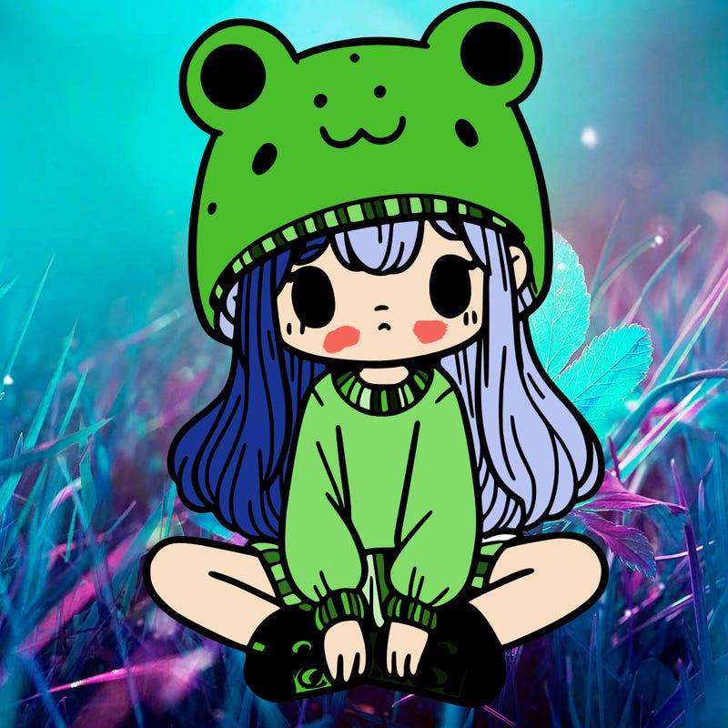a girl wearing a frog hat and some frog socks