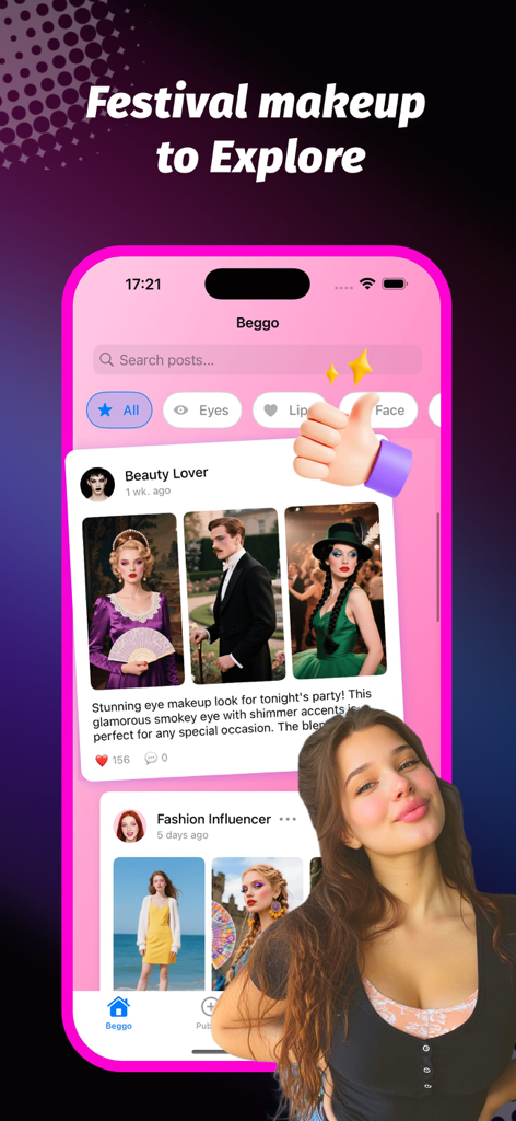 Beego app interface for exploring festival makeup trends and categories
