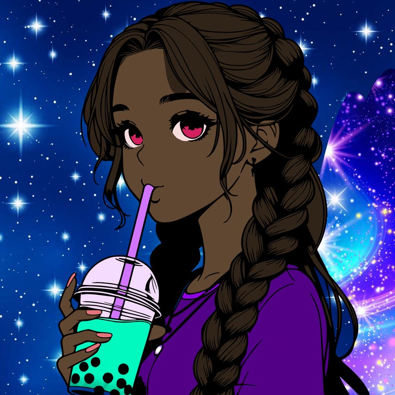 realistic girl with braided hair drinking boba
