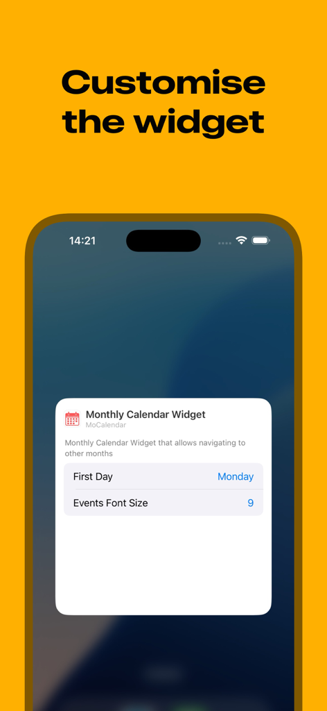 Personalizando las configuraciones del Widget de Calendario Mensual en MoCalendar