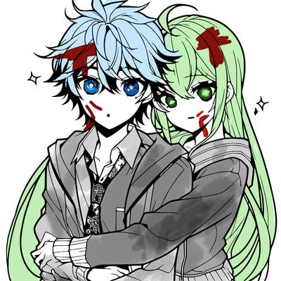 anime boy hugging an anime girl