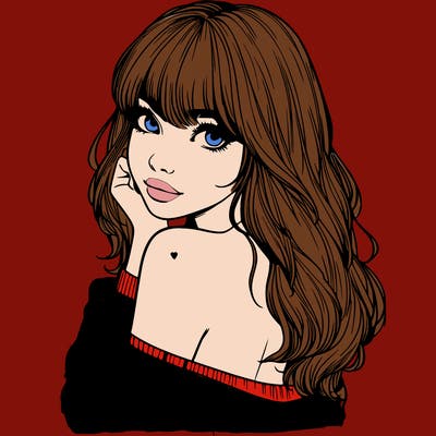 realistic girl with bangs looking over her shoulder