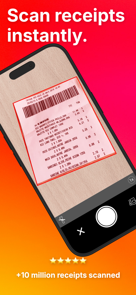 App ScanTicket che scansiona una ricevuta cartacea sullo schermo di un iPhone