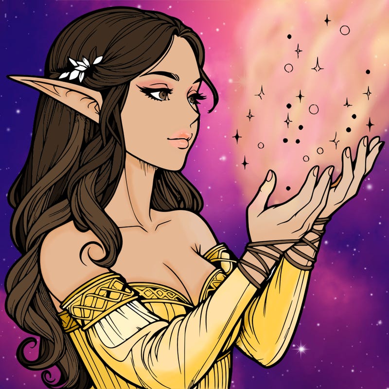 realistic elf girl doing magic