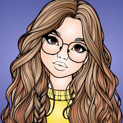 girl with long hair and freckles and glasses realistic