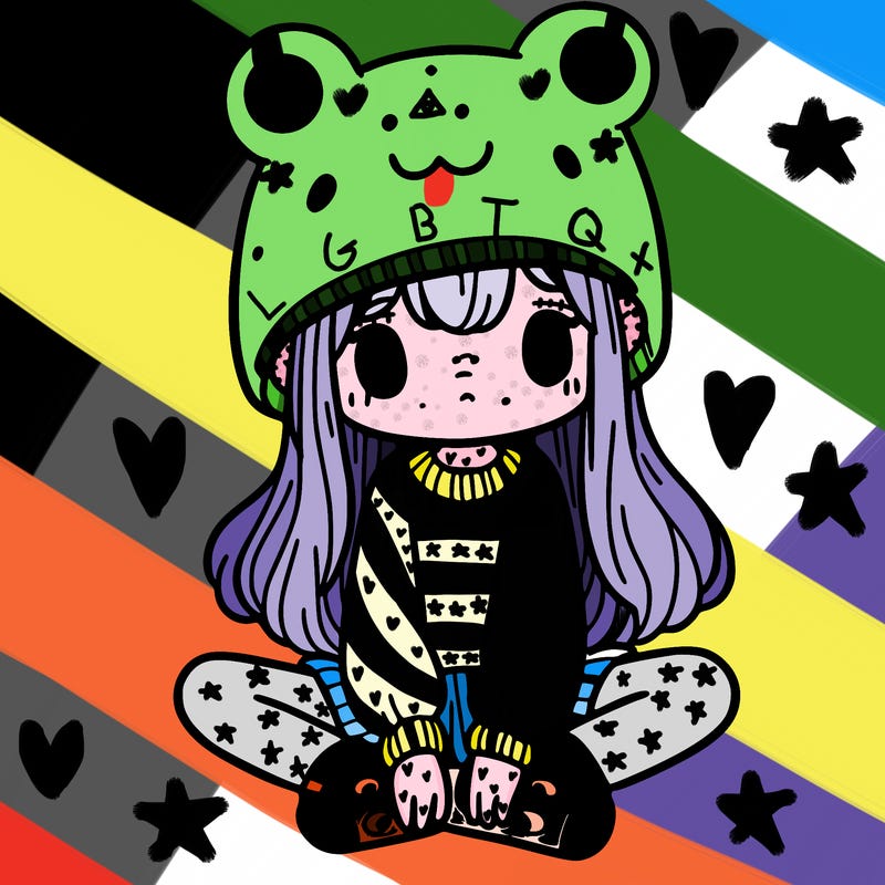 a girl wearing a frog hat and some frog socks