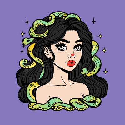 realistic girl with snakes as hair