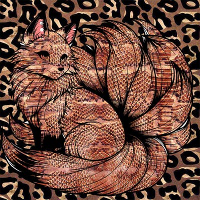 realistic detailed 9 tailed anime fox