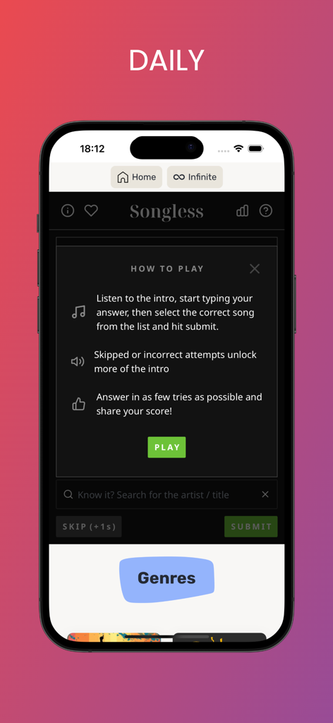 Anleitung Bildschirm der Songless App