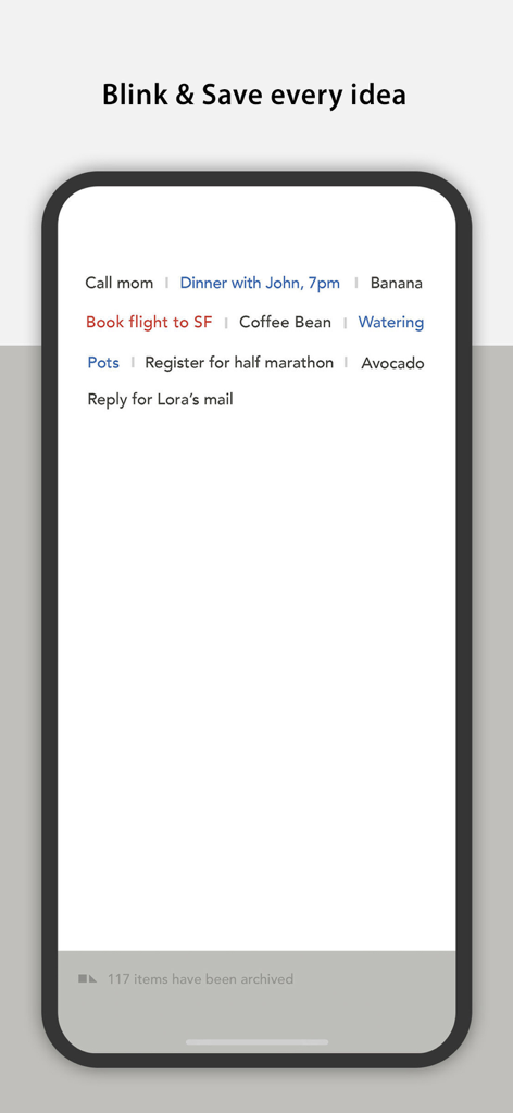 Blink - Quick Notes & Widget - 散らばったクイックメモやリマインダーを表示する、Blinkアプリのミニマルなダッシュボードインターフェース