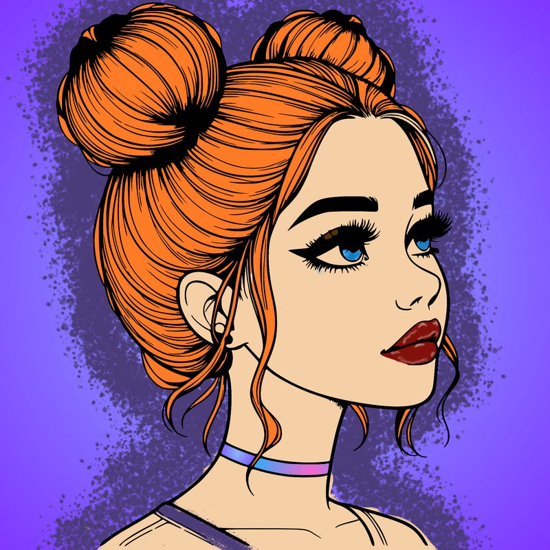 realistic girl with buns on the top of her head