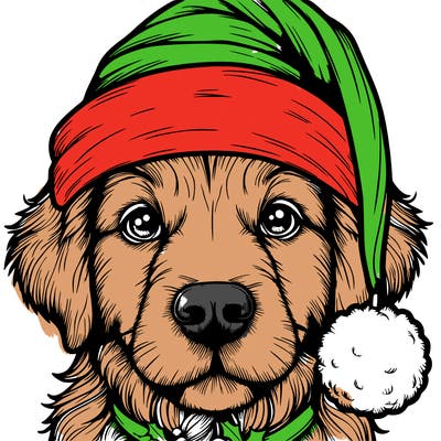 realistic dog with a christmas hat
