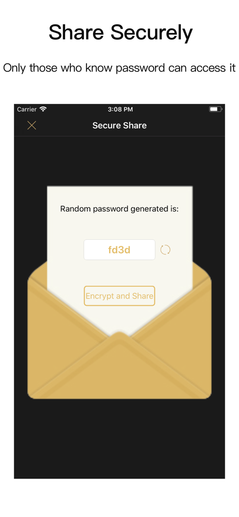 QR Code Studio Pro-QR Scanner - Interface of QR Code Studio Pro showing the secure sharing feature with password encryption