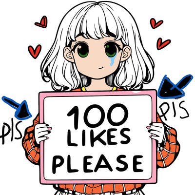 a girl holding a sign saying 100 likes please