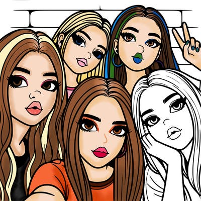 group of teen girls friends y2k up close in a selfie