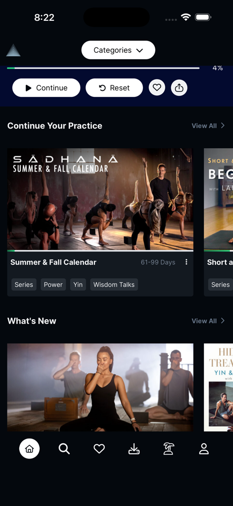Inner Dimension - Inner Dimension app interface showing cinematic yoga programs and meditation series