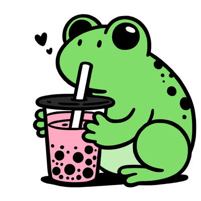 frog drinking boba tea