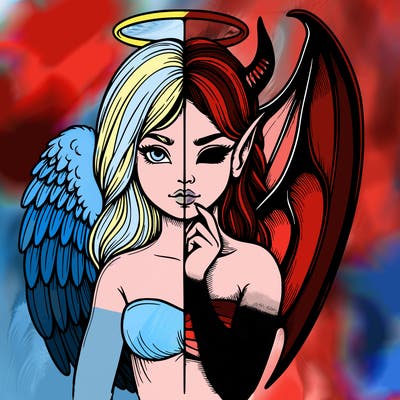 realistic angel half demon