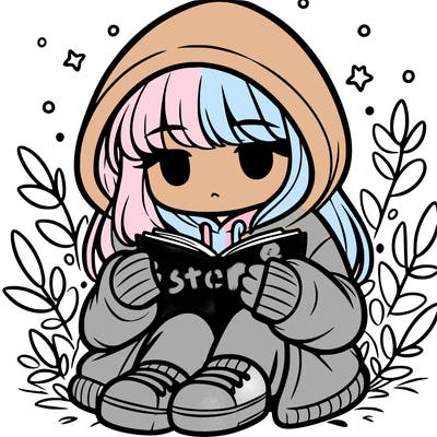girl in oversized hoodie reading a book