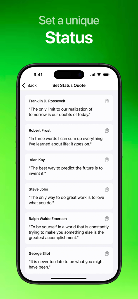 Una lista de citas inspiradoras para estados de WhatsApp dentro de la aplicación