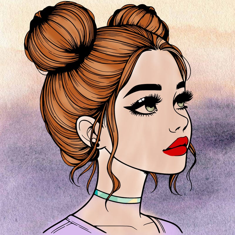 realistic girl with buns on the top of her head