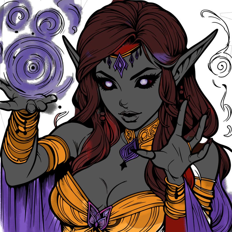 realistic scary beautiful elf sorceress casting spell