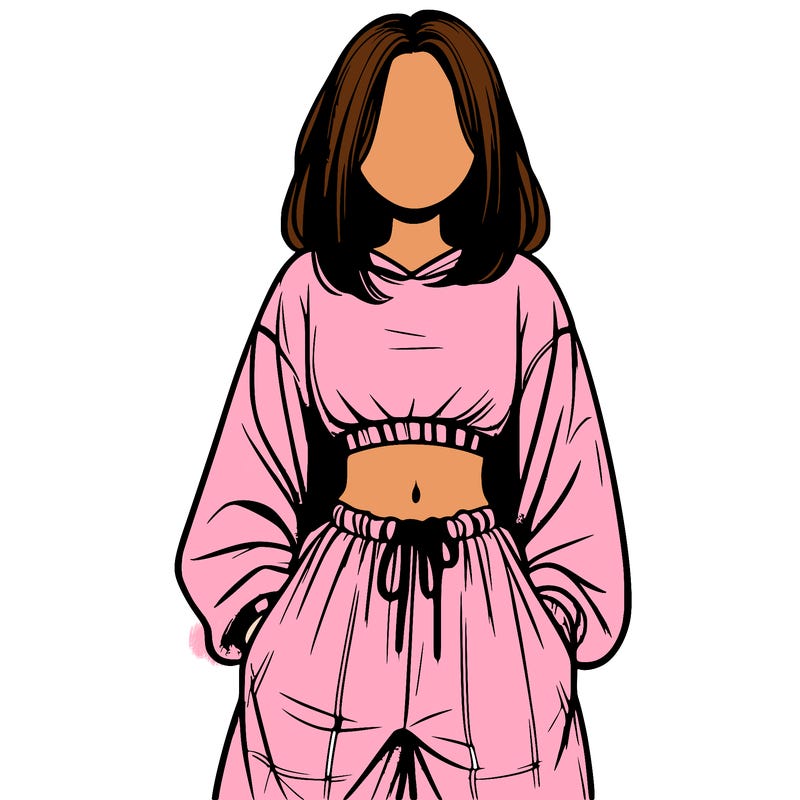 realistic girl faceless with baggy pants and a crop top