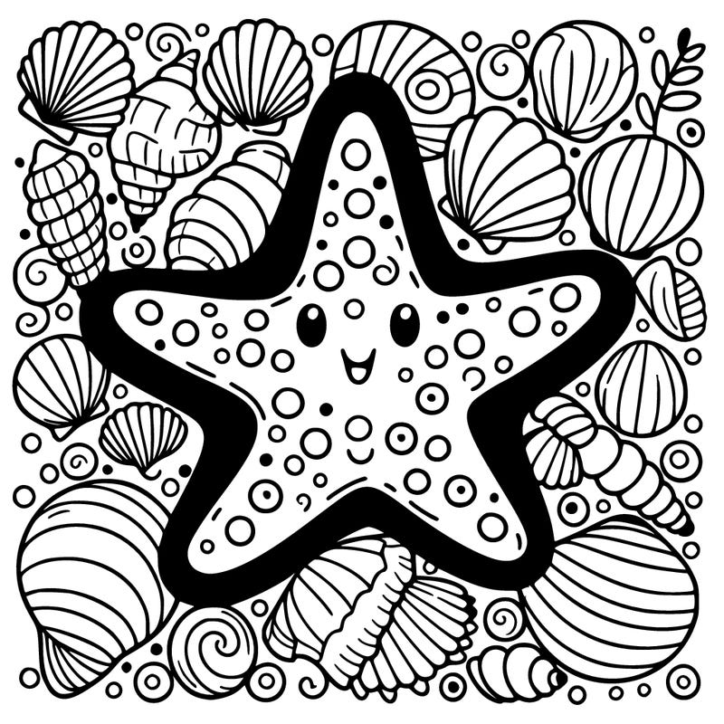 starfish surrounded by seashells