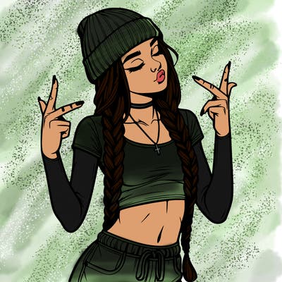 realistic teenage girl with braids and a beanie and crop top doing 🫶🏼