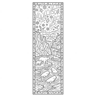 Journey to the frozen North with this enchanting Arctic Islands bookmark coloring page. Featuring majestic polar animals and the stunning Aurora Borealis, it's a perfect blend of nature's beauty and creative expression.